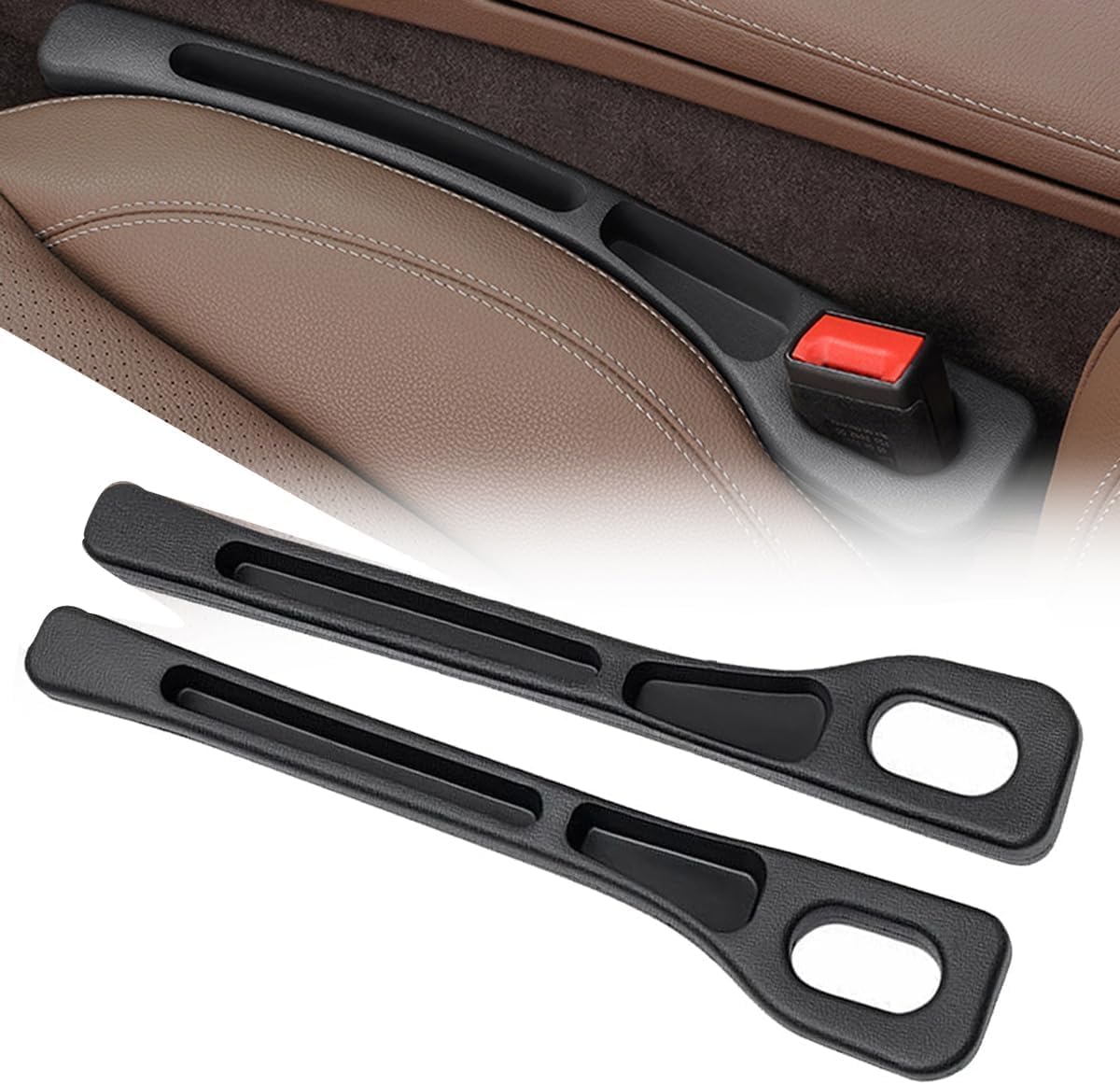 ONEMAJI 2 Pcs Car Seat Gap Filler Stopper for Abarth Fiat Marea Punto 500, Auto Console Crevice Pad PU Leather Flexible Side Seam Catcher Accessory,Black