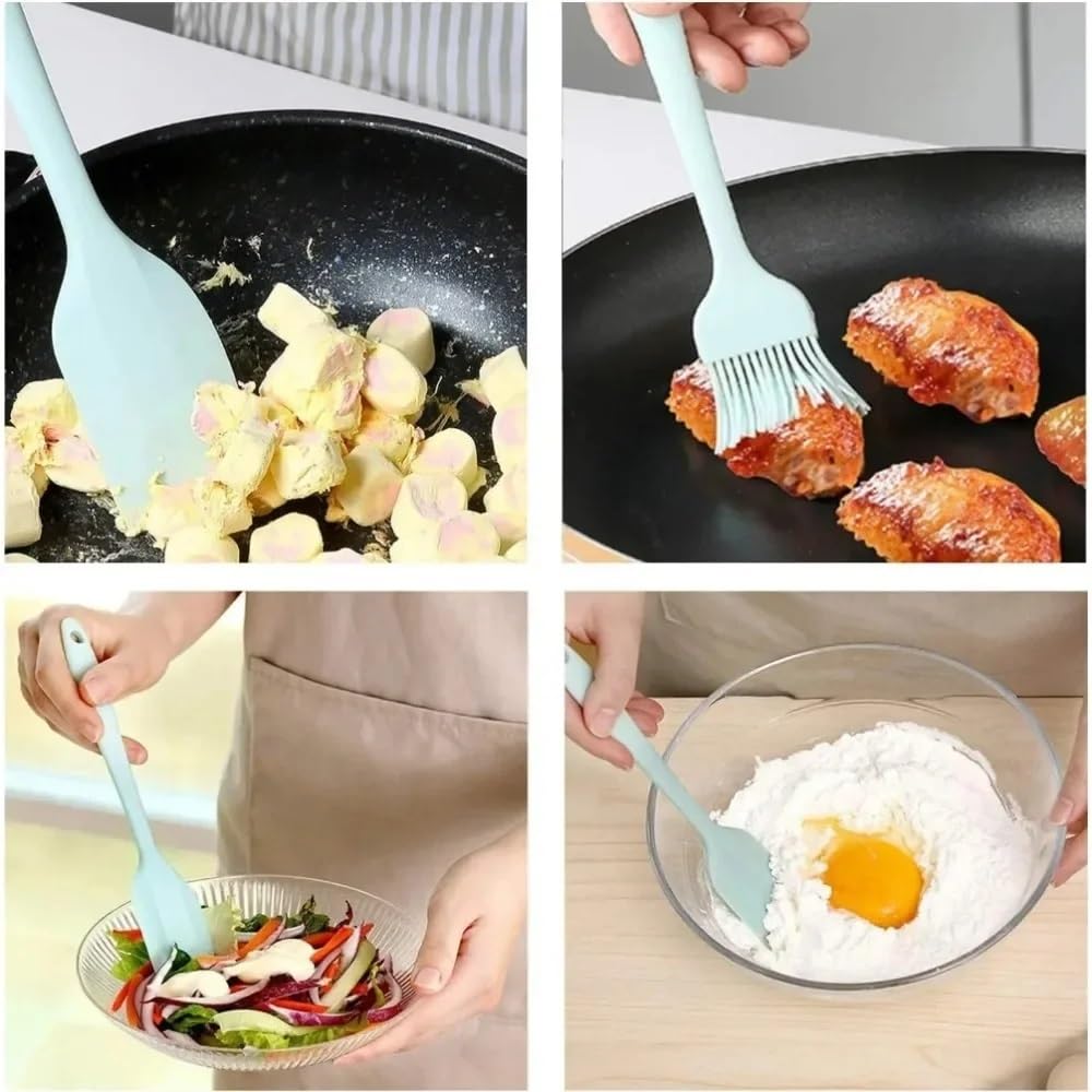 Juego de utensilios de cocina de silicona, 6 piezas con raspador, espátula y cepillo de aceite para hornear y cocinar, antiadherente y apto para lavavajillas