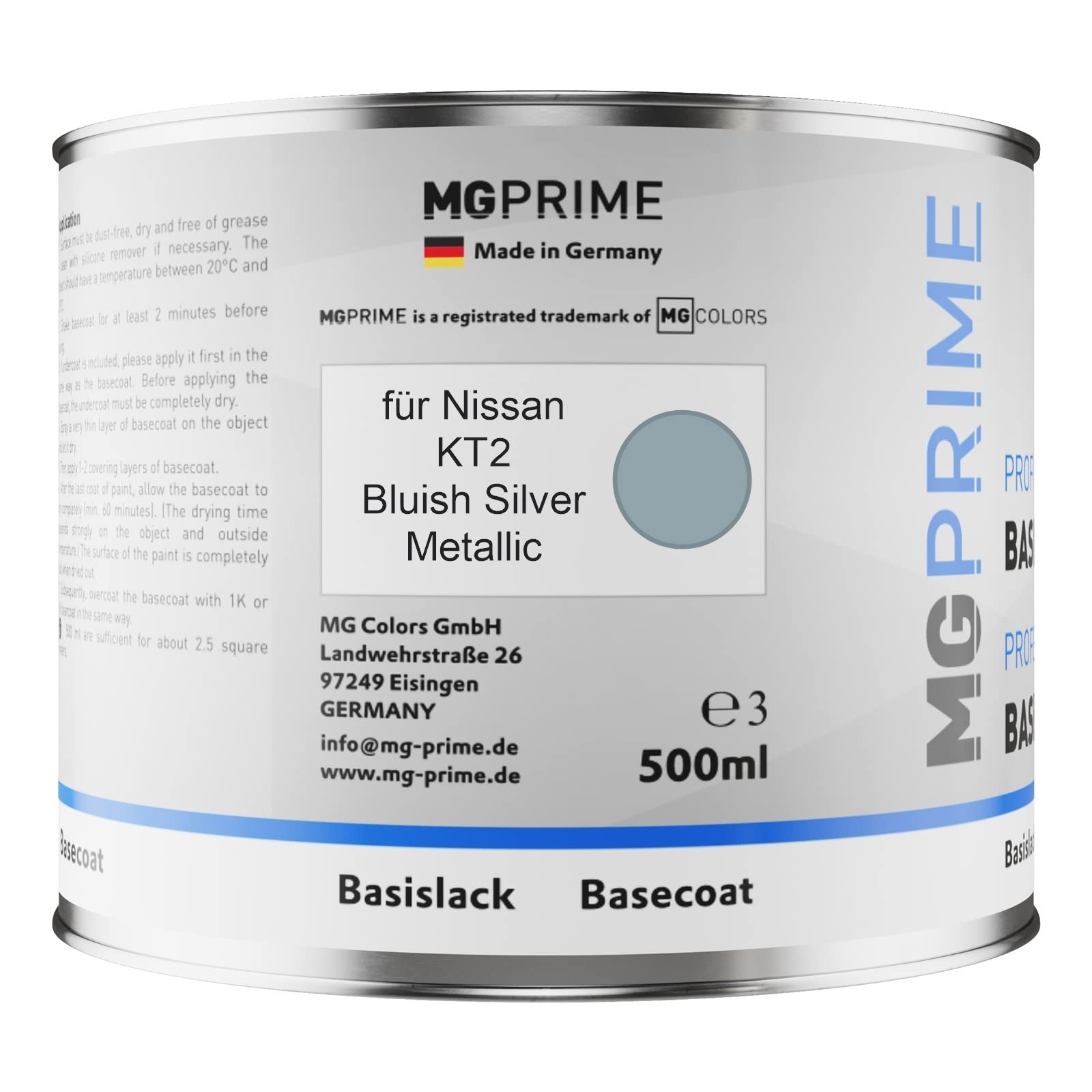 MG PRIME Lakier samochodowy w puszkach do Nissan KT2 Bluish Silver M. 1,25L | Bluish Silver Metallic, Zestaw lakier bazowy + lakier bezbarwny 2K + utwardzacz, gotowy do natrysku