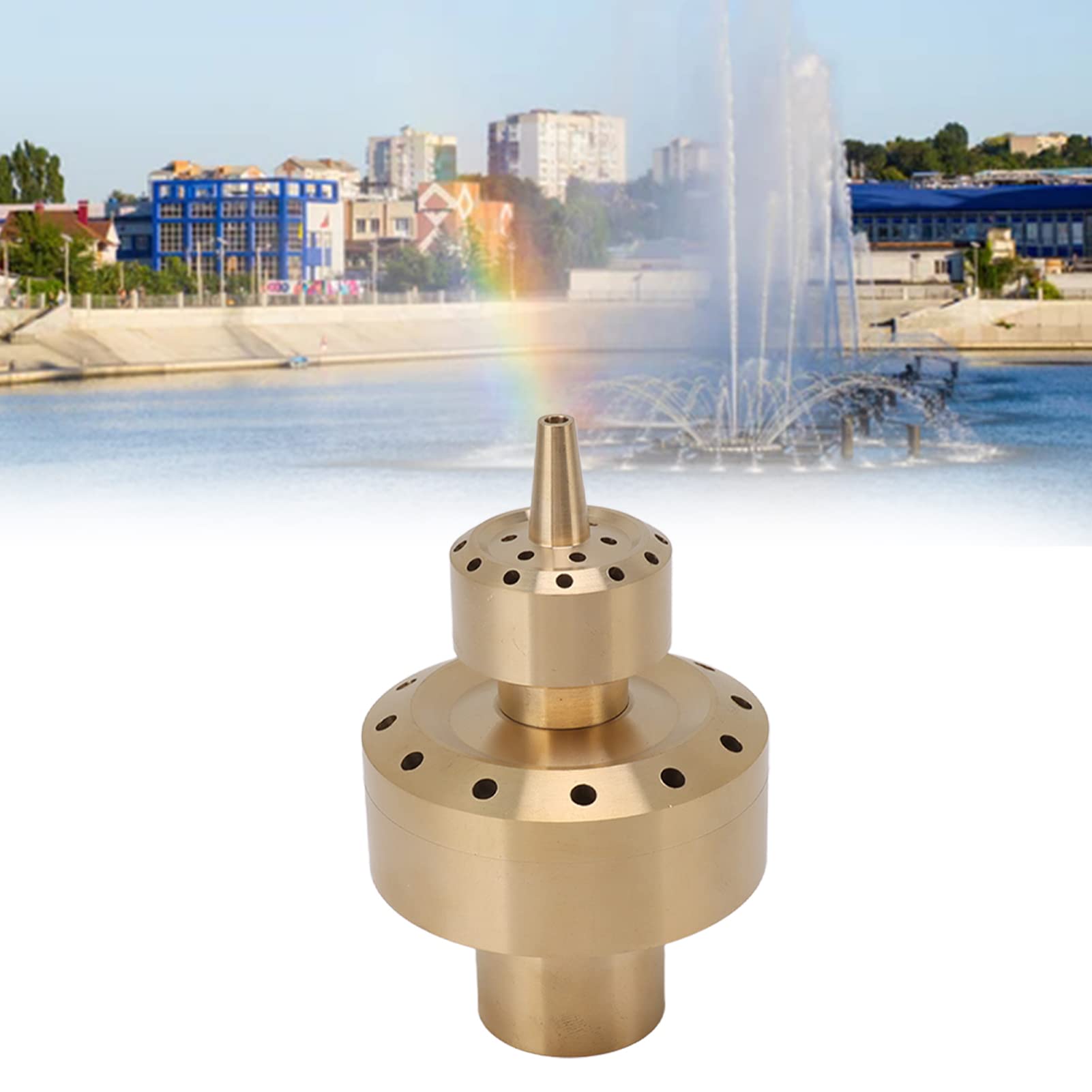 Water Fountain Nozzle, 2 Layers Column Fountain Nozzle, Brass Column Sprinkler Spray Head, Multi Direction Jet Pond Fountain Water Spray Sprinkler for Garden, Park, Pond, (G1.5 in)