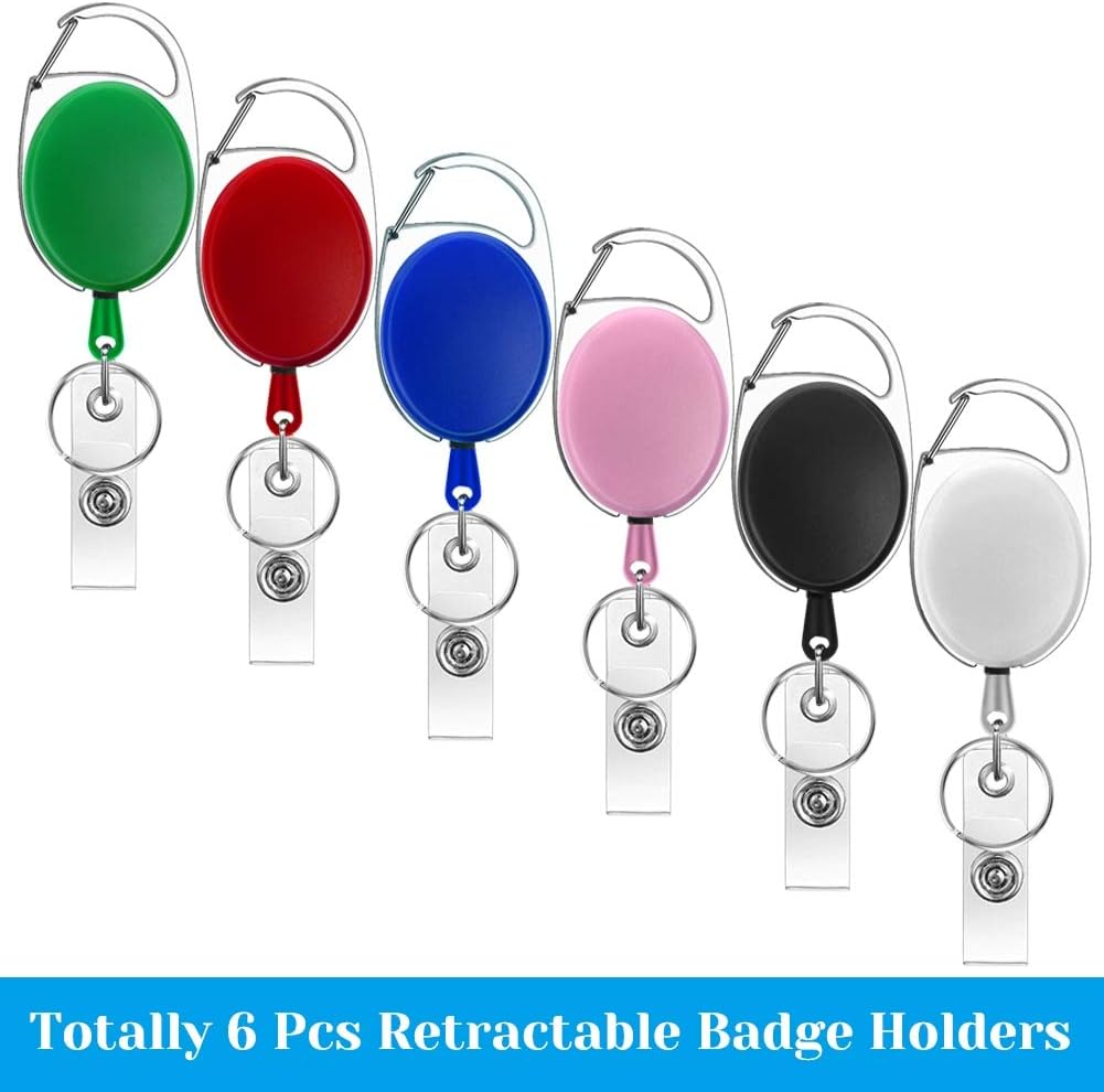 Retractable Badge Holder, Cridoz 6 Pack Retractable Keychain Badge Reel Clip ID Badge Card Holder Retractable, Assorted Colors