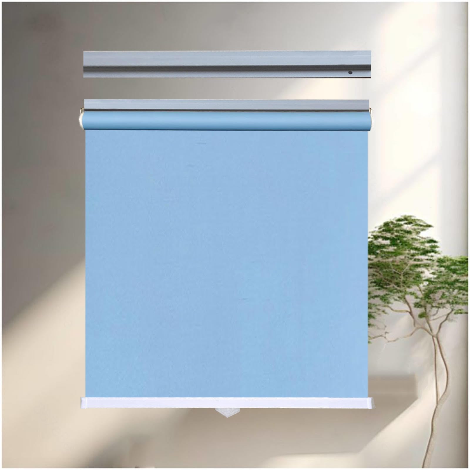 Blackout Roller Shades for Windows, Blackout Curtains No Drilling, Sun Protection and Privacy Blinds, 45x125/60x150/85x200cm Retractable Sunshade Roller Blinds,blue-50x125cm/20 * 49in