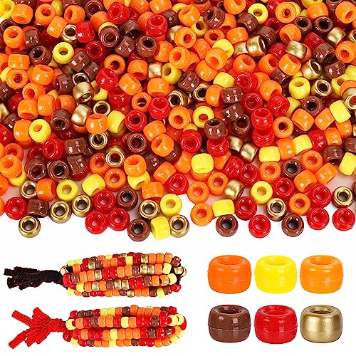 JarThenaAMCS 3000Pcs Fall Pony Beads 6 Mixed Colors Plastic Craft Beads Gold Red Yellow Orange Brown Spacer Bead for Autumn Thanksgiving Party DIY Crafts Necklace Bracelet Jewelry Making
