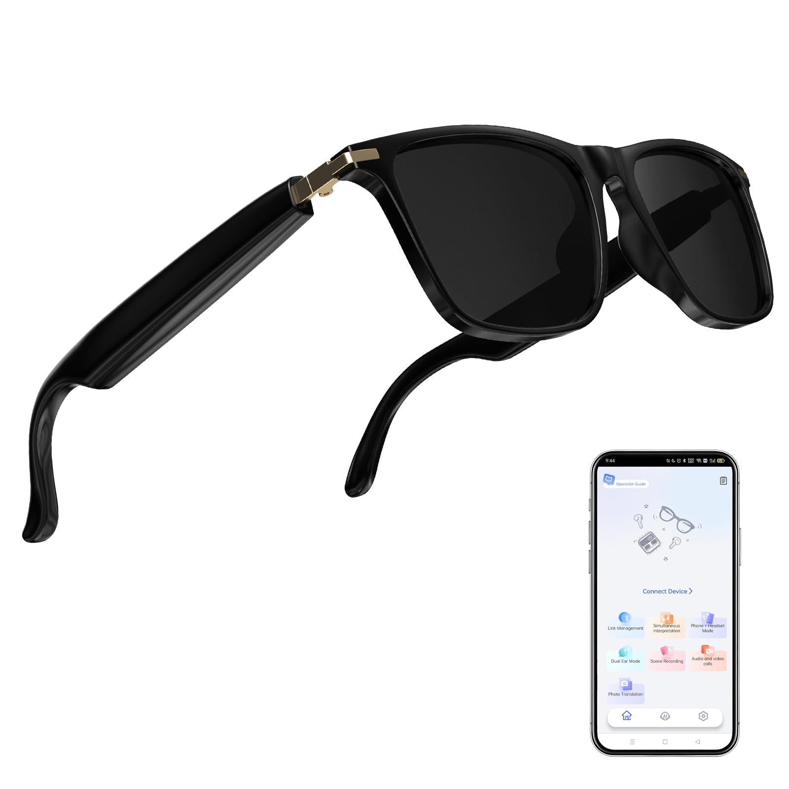 AI Translator Glasses Bluetooth Sunglasses with 110 Languages Wireless AI-Powered Smart Glasses Simultaneous Interpretation 6H Battery Life Anti-Blue