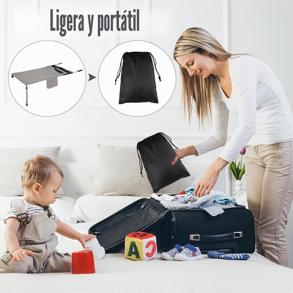 Reposapiés de Avión para Niños, Cama de Avión para Bebé, Extensión de Asiento de Avións, Cama de Viaje de Avións Portátil Plegable, Cuna Avióne Infantil, para Volar, Automóviles, Trenes (Gris)