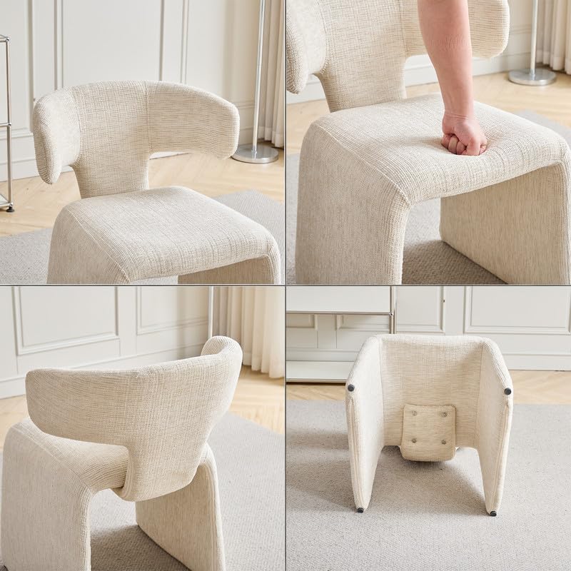 Juego de 4 Sillas de Comedor Modernas, (Beige-MB997) | Respaldo Ergonómico, Tapizados en Tela de Lino, Antirrayaduras y Fácil Limpieza, Para Salón, Cocina, Oficina y Cafetería