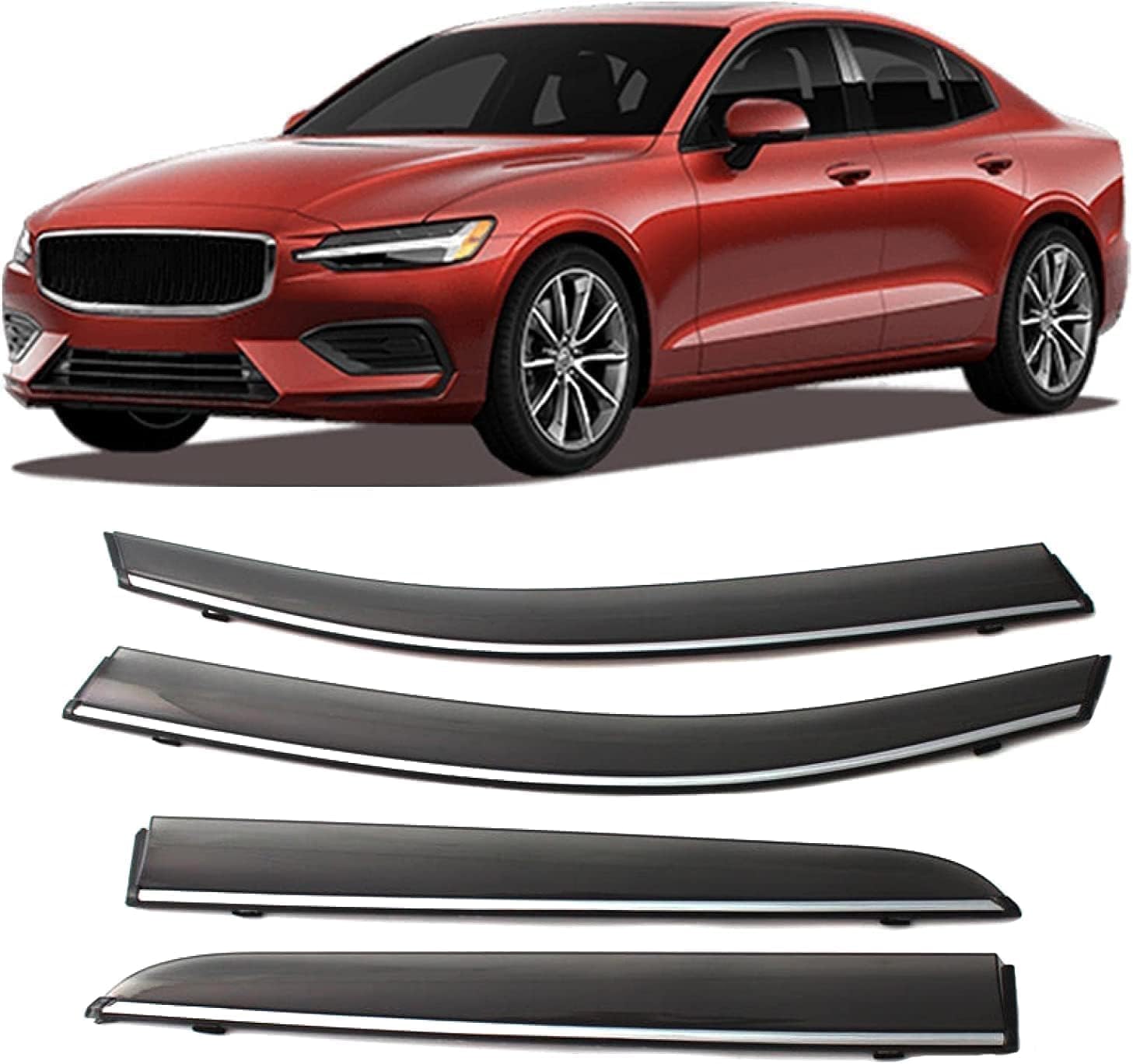 liufangfc Wind Deflectors for Volvo S60 2020-2022 – 4pc Tape-On Smoked Visors, Weatherproof, Anti-Salt/Snow, Low-Noise