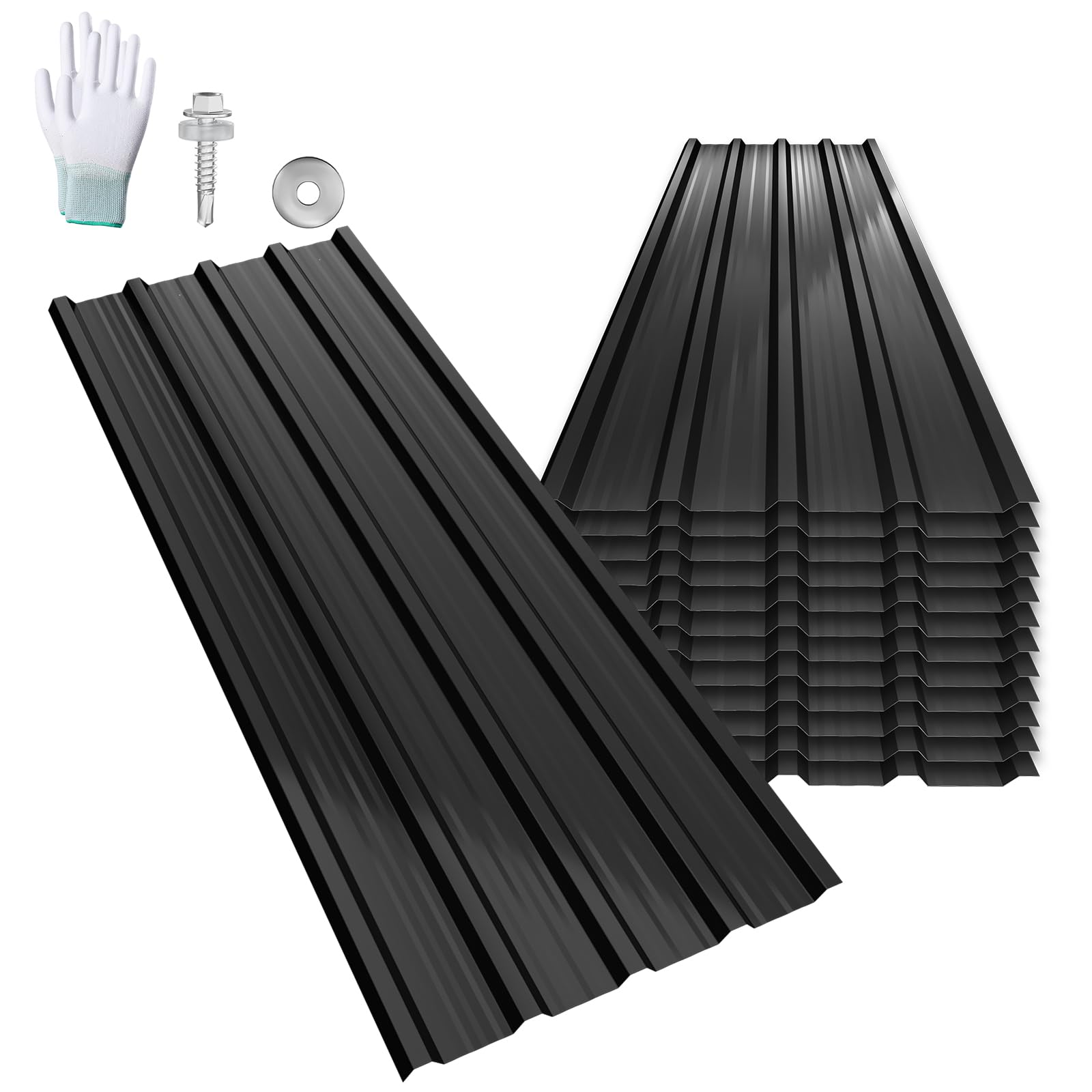 LARS360 Lamiere trapezoidali in acciaio zincato – Lamiere profilate e ondulate per tetto e parete, ideali per carport, casetta da giardino, capanno degli attrezzi (Nero, 12 pezzi)
