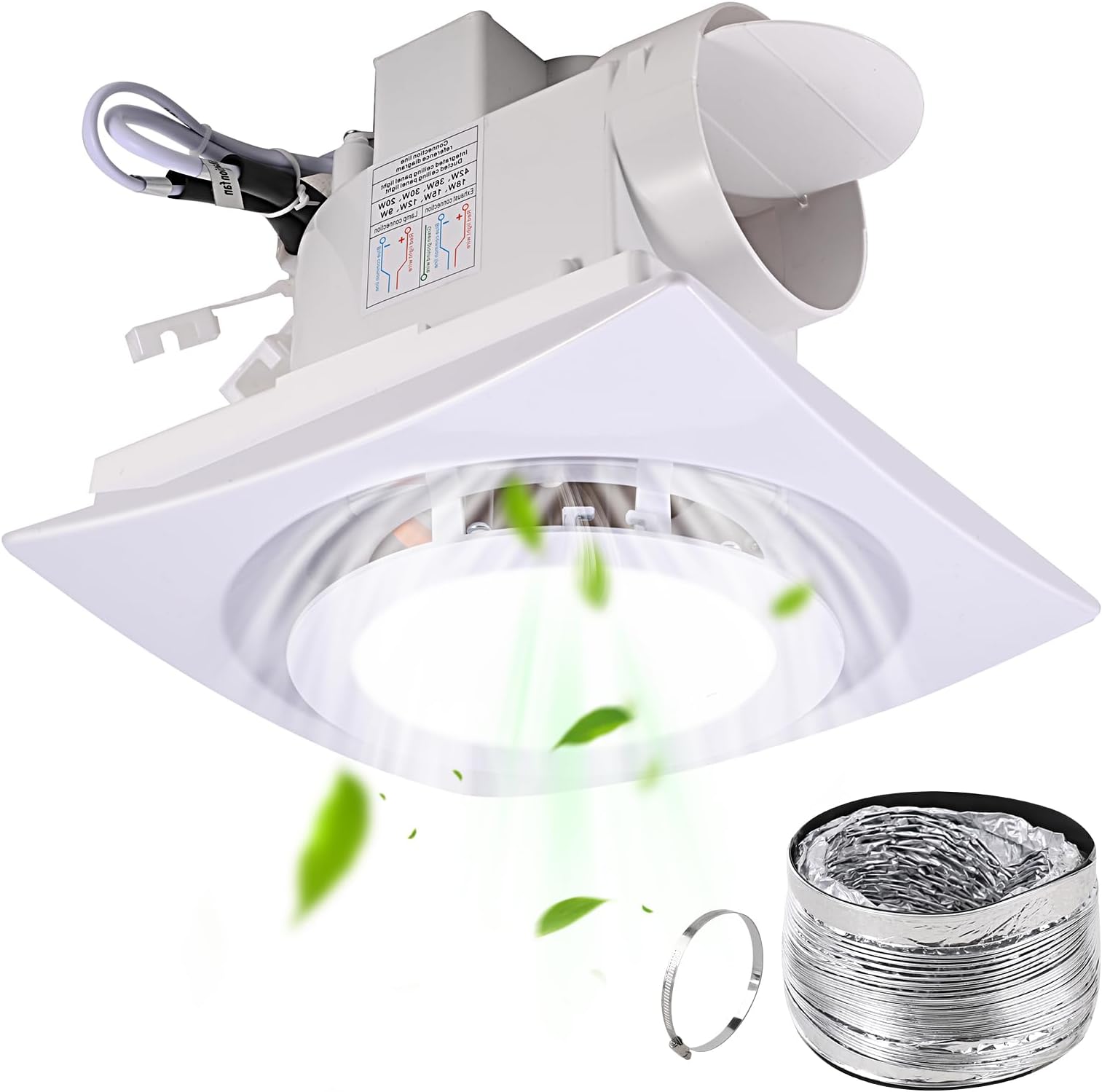 FEITON Bathroom Fan with Light Exhaust Fan Ceiling Mount Vent Fan Light Combo, 30W, 110-220V, 110 CFM 1.0 Sones, Square Quiet Ventilation Fan with LED Light