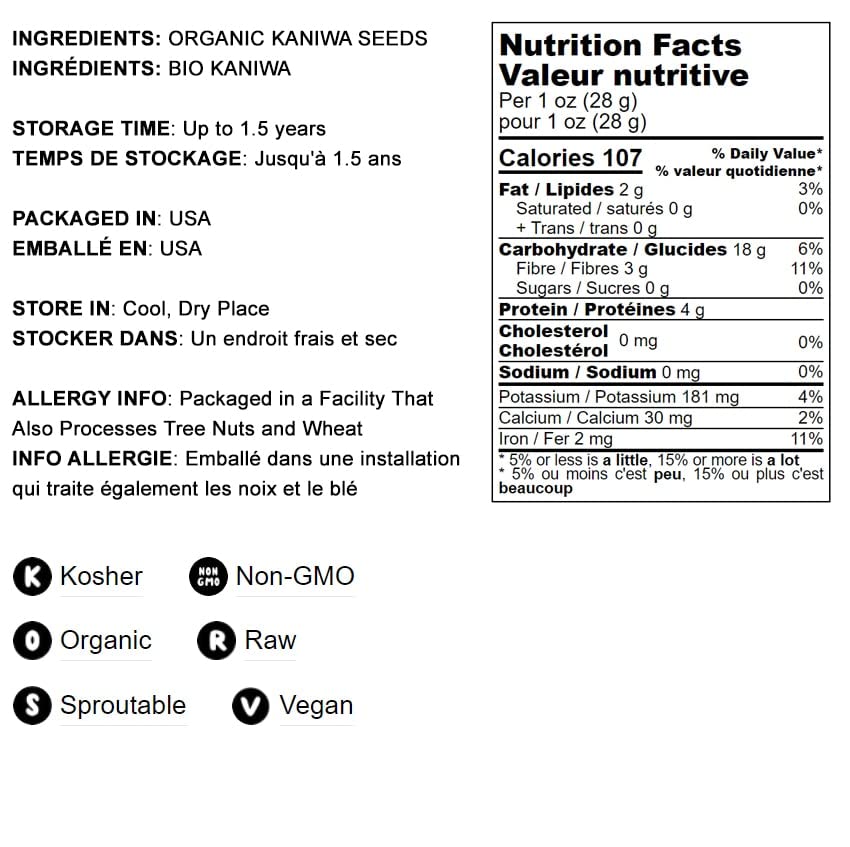 Miniatura 4 de Food to Live - Semillas de Kaniwa orgánicas, 20 libras - Grano Canihua sin OMG, Kosher, crudo, vegano, germinable, rico en proteínas, fibra