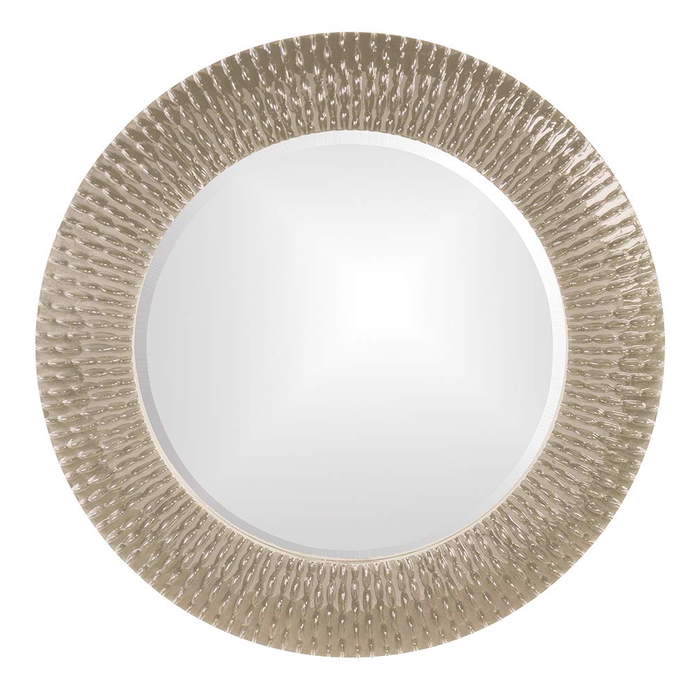 Howard Elliott Collection Bergman Round Wall Mirror, Textured Ribbed Frame with Glossy Nickel Finish, Decorative Accent Mirror, Ready to Hang, 32H x 32W x 1D, Nickel