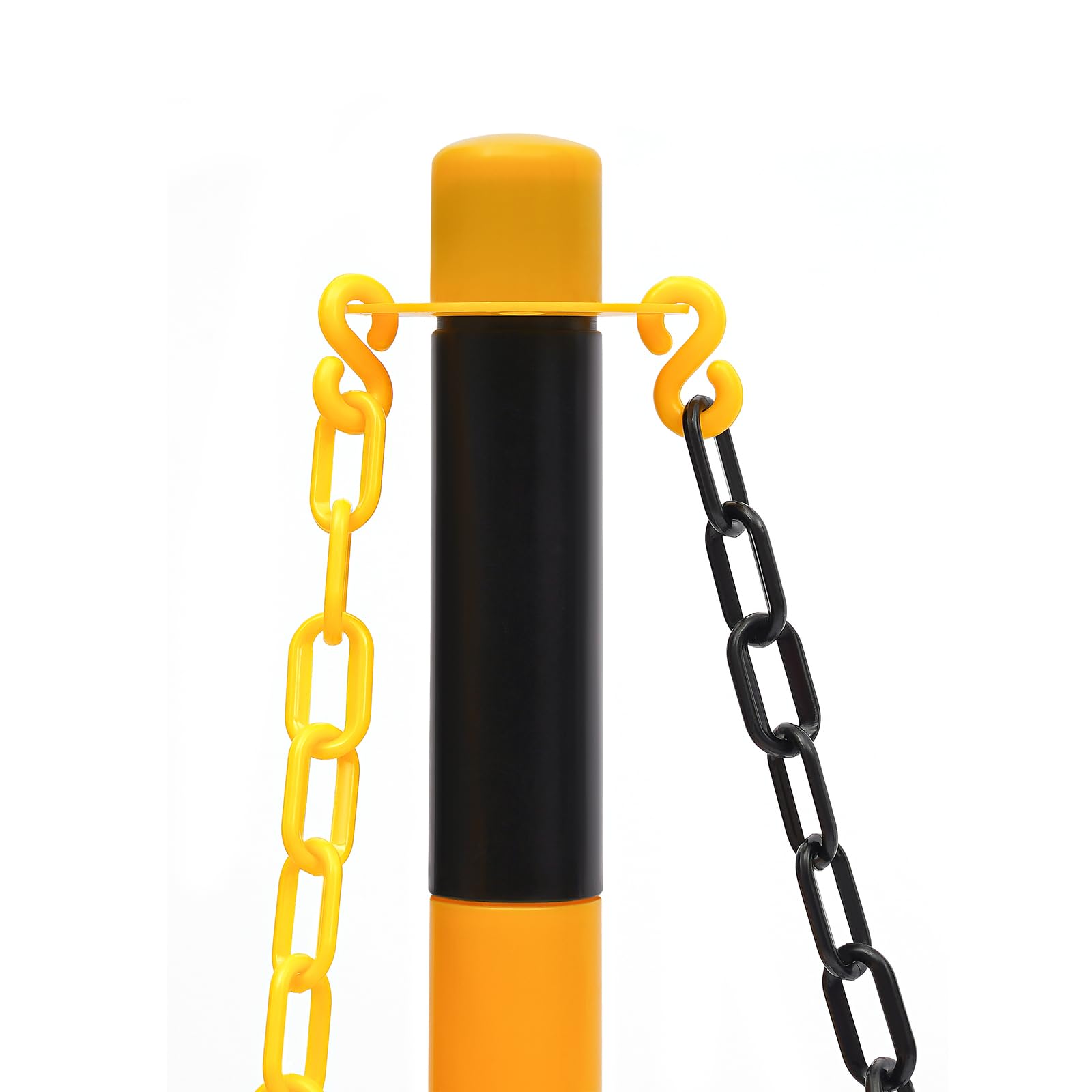 6 postes de barrera con 5 cadenas de plástico de 2 m de color amarillo y negro, cintas de barrera para control de tráfico o advertencia en la entrada, garaje, puerta, etc