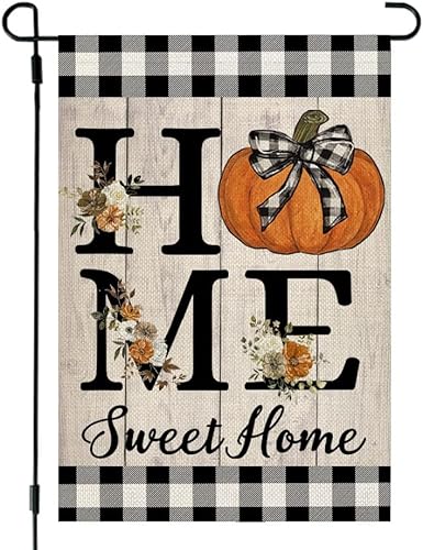CROWNED BEAUTY Bandera de otoño para jardín, diseño de calabaza para el hogar, dulce hogar, 12 x 18 pulgadas, doble cara para exterior, pequeña