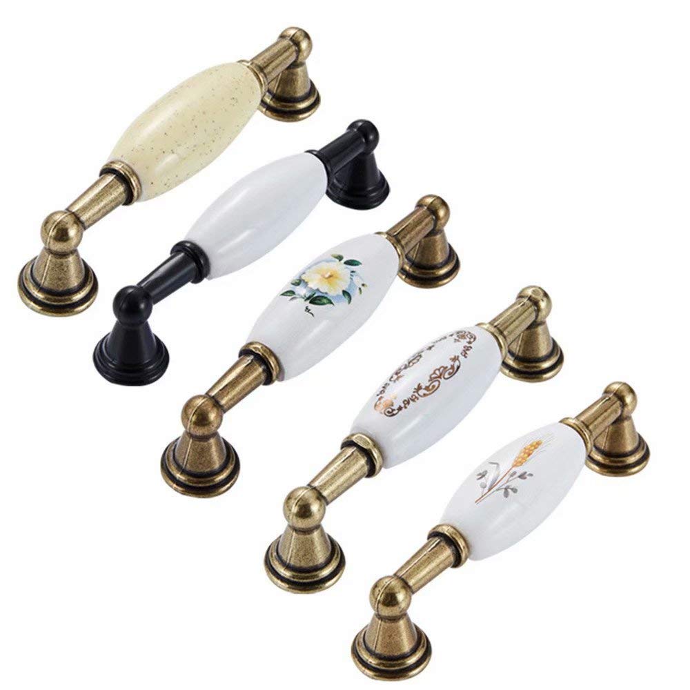 Tiradores de puertas de armario, mango de cerámica, pomos de cerámica for cajones, armarios de cocina modernos, pomos de puertas, tiradores de cajones, tiradores de muebles, aleación de zinc, 6 piezas