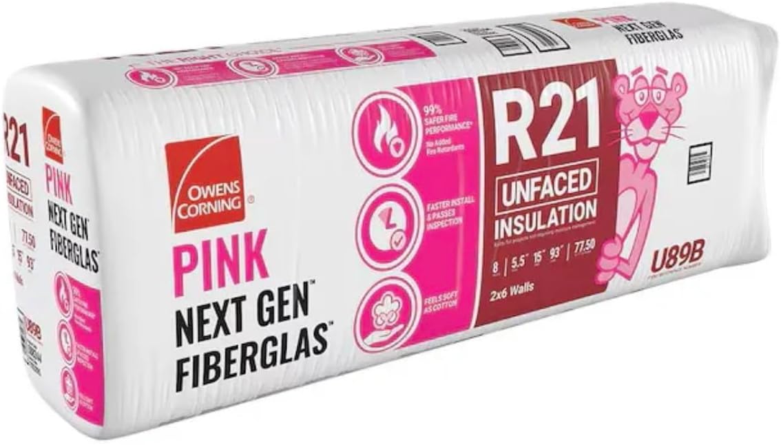 R21 Unfaced Fiberglass Insulation (5.5" x 15" x 93" batts) - 77.5sf 8pcs
