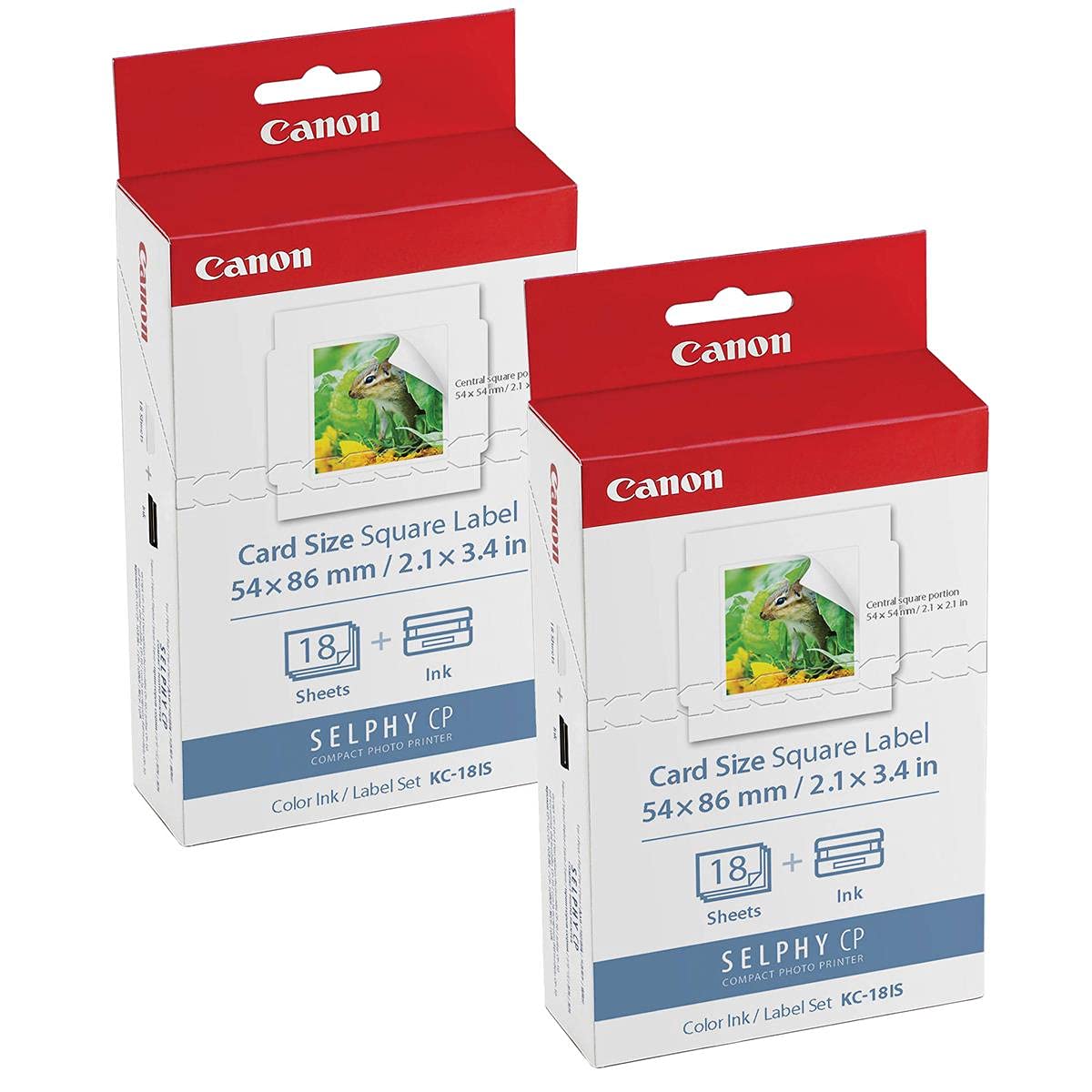 CanonKC-18IS Card Size Square Label Ink and Paper Set for SELPHY CP900/CP910 Photo Printer, 18 Sheets, 2-Pack