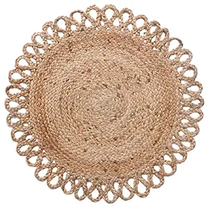 Kuber Industries Hand Woven Carpet Rugs|Natural Stitch Braided Jute Door mat|Round Shape Mat for Bedroom,Living Room,Dining Room,Yoga,60x60 cm,(Brown)