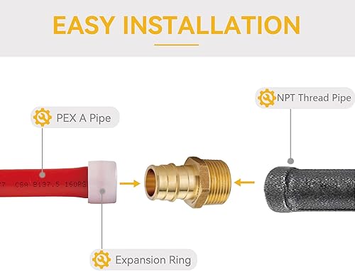 Miniatura 3 de Paquete de 10 accesorios PEX-A, adaptador NPT macho de expansión de 12 x 12 pulgadas, adaptador roscado macho ASTM F19600 para tubería A (PEX1960016)