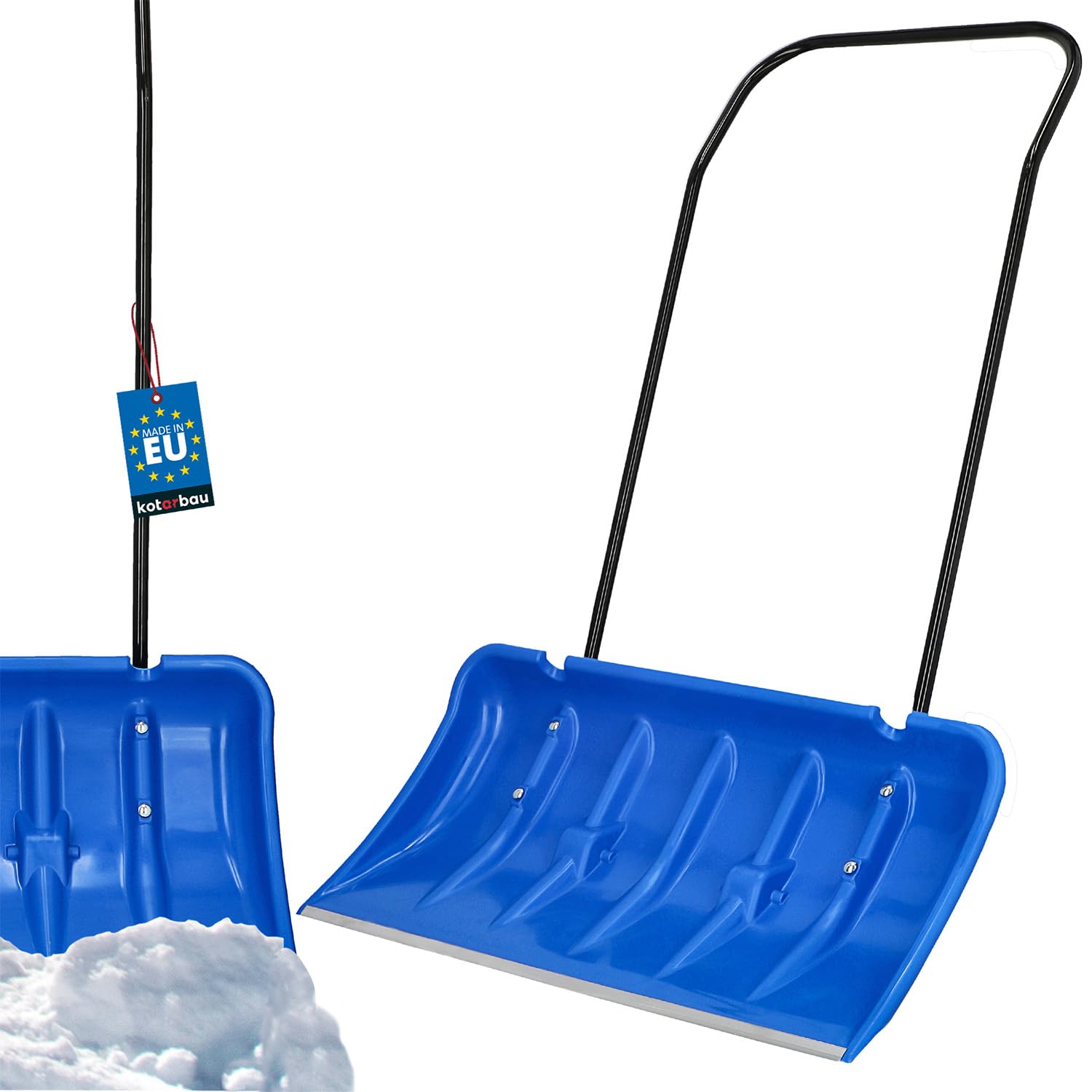 KOTARBAU® Pala da neve con ruote, pala da neve, 80 cm, con bordo in alluminio, con manico in metallo, colore: blu