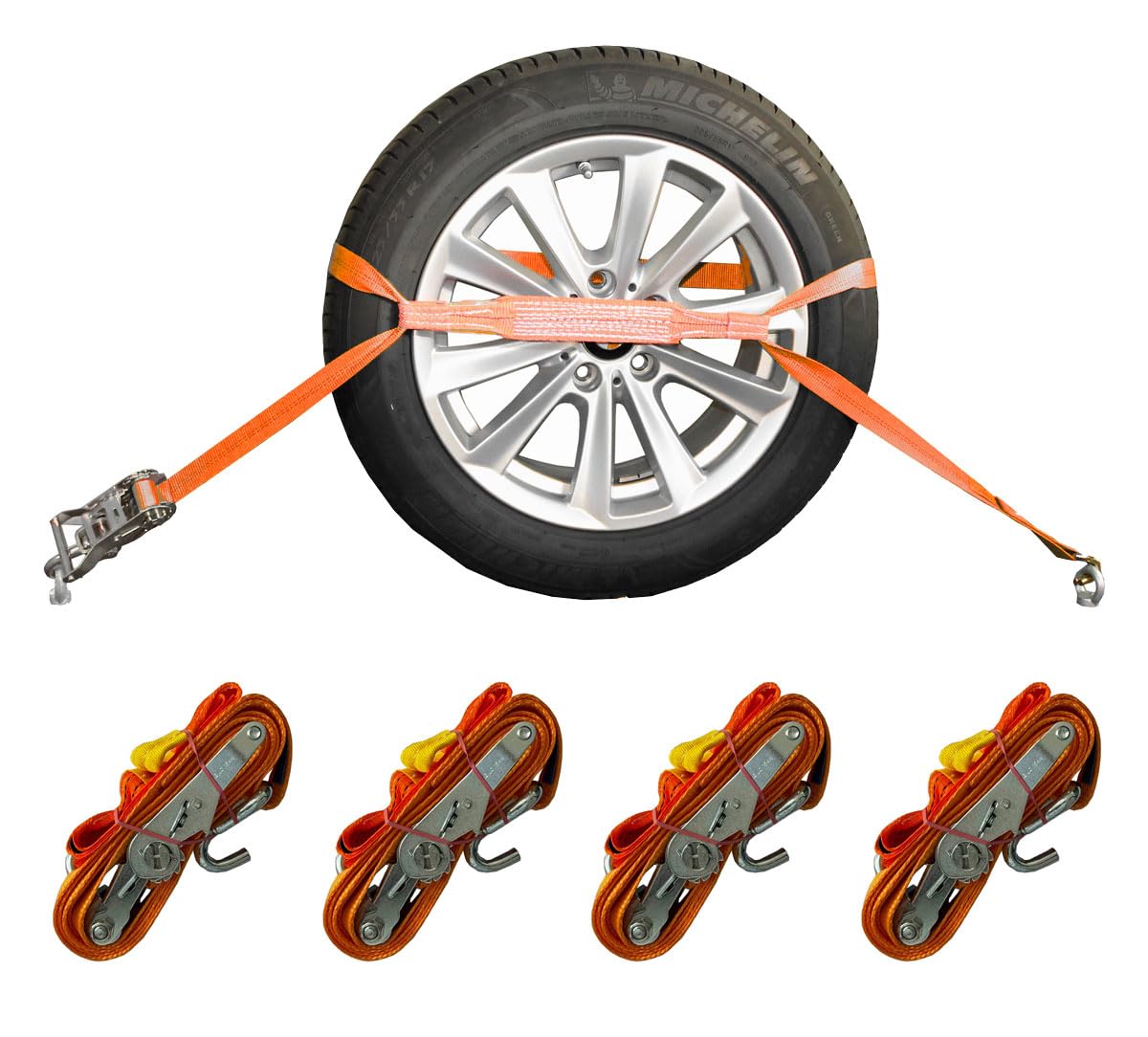 4X Spanngurt Auto Transport 35mm LC 1500 daN Zurrgurt Radsicherung PKW KFZ Trailer Reifengurt (3) - Made in Germany