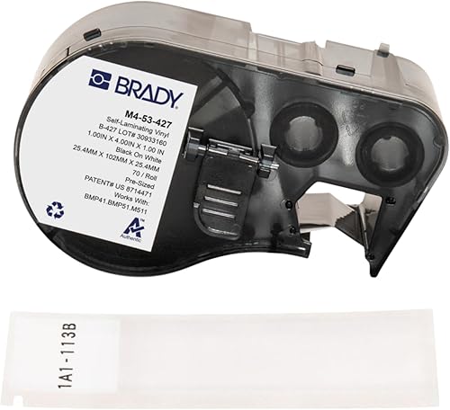 Miniatura 26 de Brady Auténticas etiquetas envolventes de vinilo autolaminables (M4-51-427) de 2.5 pulgadas de alto x 1 pulgada de ancho, negro sobre blanco, Negro