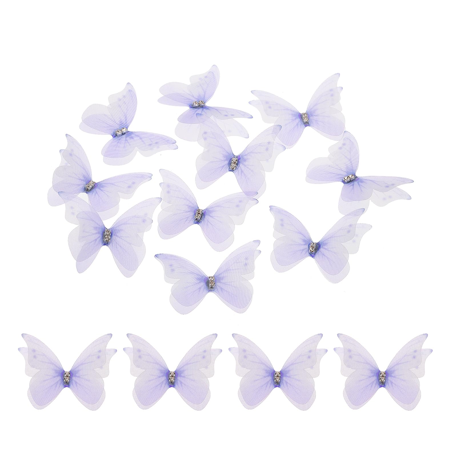 sourcing map 30Pcs Sheer Mesh Butterfly Appliques, 50mm Two Layers Butterflies with Gem Applique Patch DIY 3D Craft Ornament for Wedding Party Home Decor Clothes, Violet
