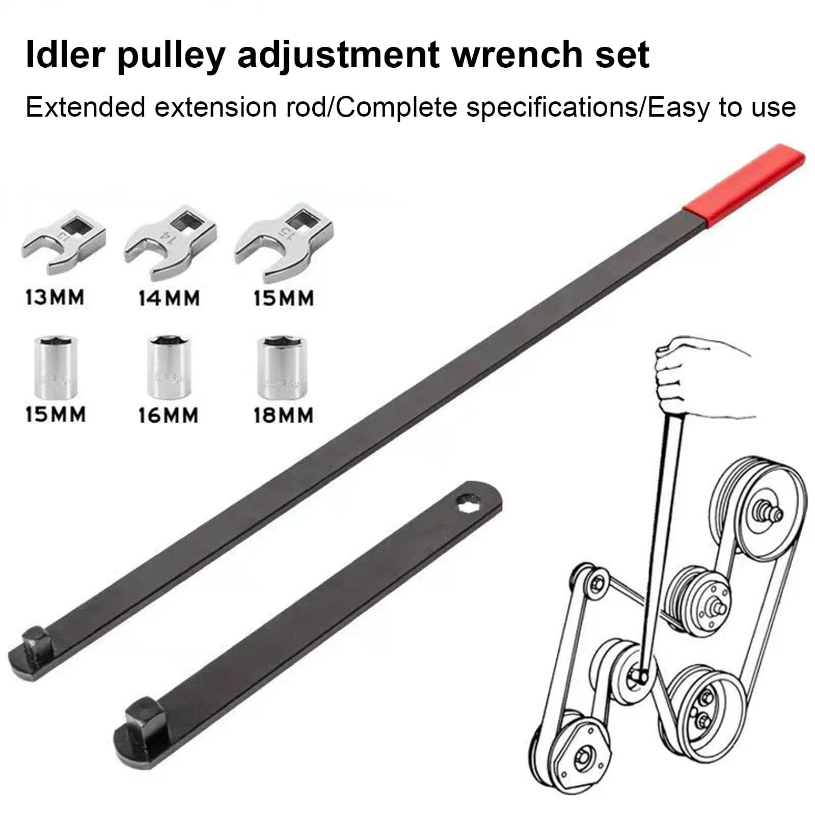 Kit d'outils de 8 pièces pour courroie serpentine - Clé de démontage et d'installation de courroie automobile - de réparation pour camions, voitures, garage ou atelier