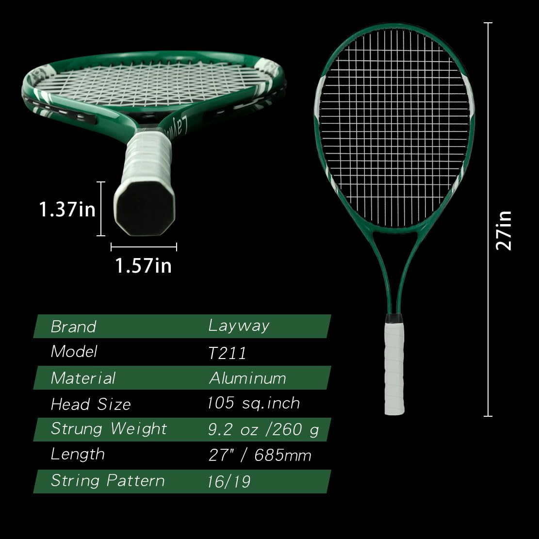 Tennis Rackets 2 Players Recreational for Beginners,Pre-Strung 27 Inch Light Adult Racquet Set for Women Men with Tennis Balls,Overgrips and Carry Bag