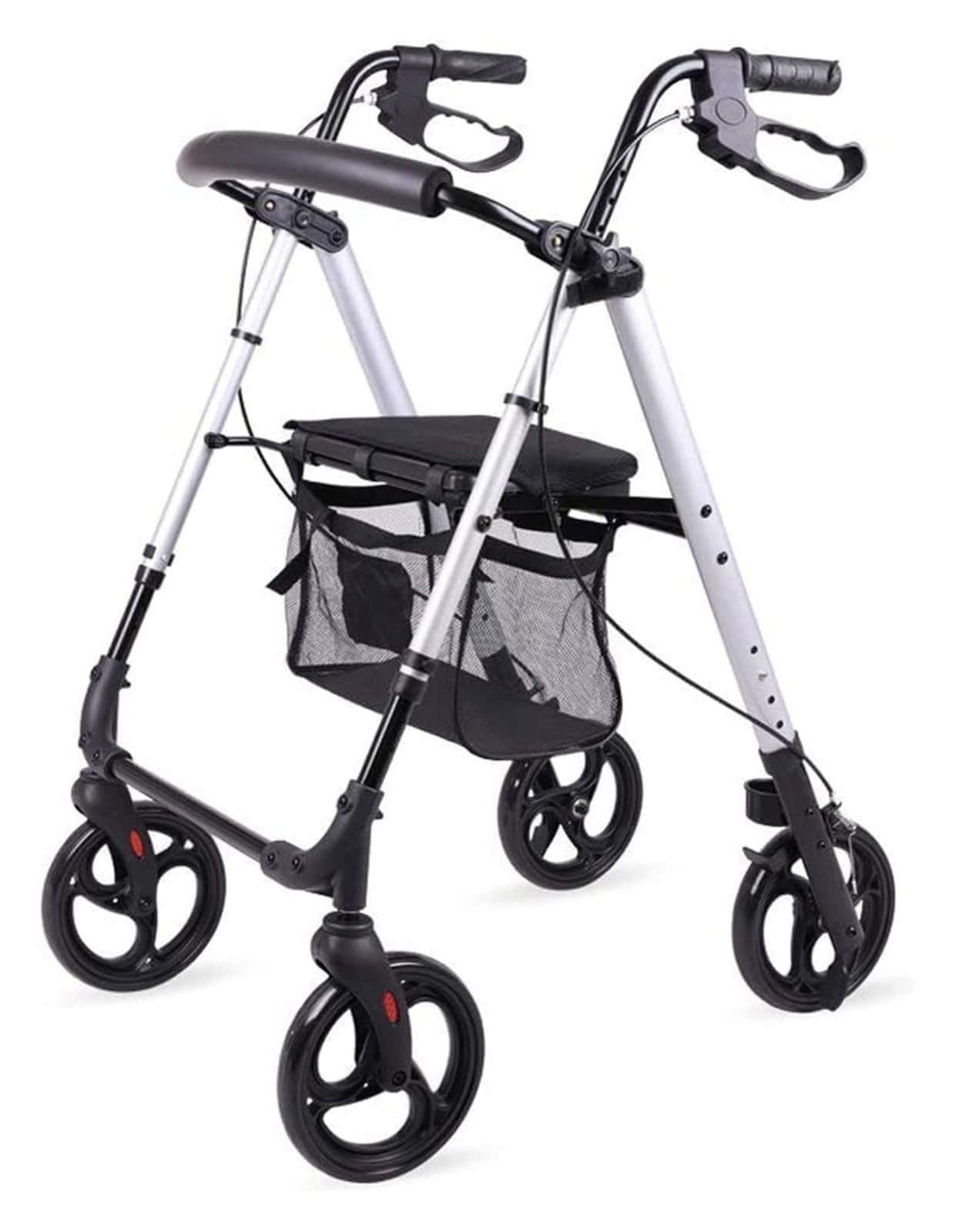 Andador Plegable, Andador Rollator, Rodillo ligero de aluminio de 4 ruedas plegable con freno de mano con asiento acolchado rodillo ayuda ajustable for personas mayores
