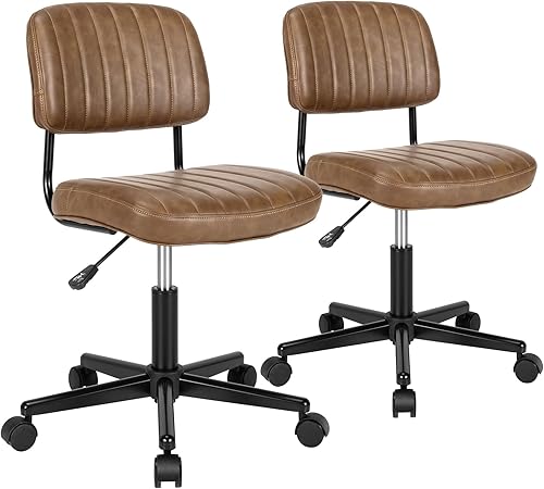Giantex Silla de oficina de cuero, silla de escritorio de computadora con respaldo bajo sin brazos, silla de trabajo giratoria retro con altura