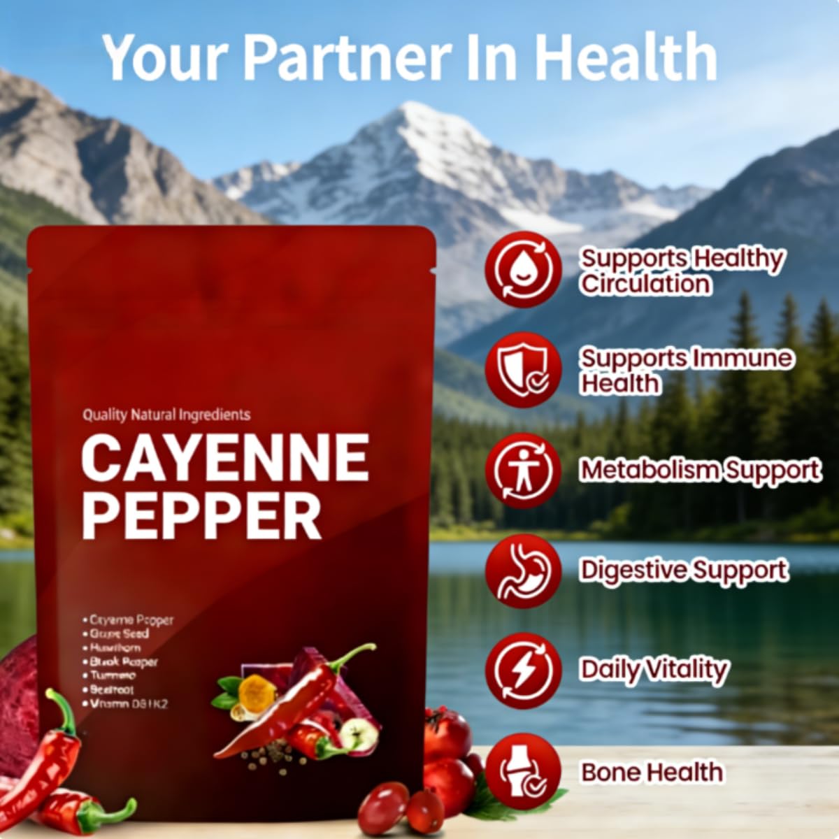 【Pimienta de Cayena】Extraída de hierbas naturales, mejora la energía y vitalidad diaria, ayuda a mejorar el metabolismo y promueve la circulación sanguínea.
