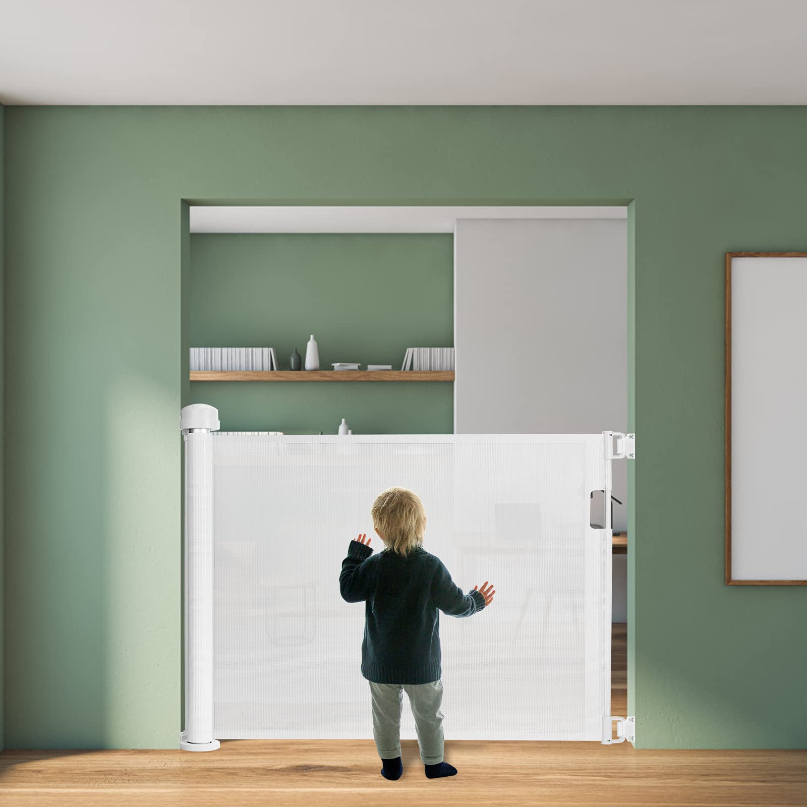 LARS360 Barrière de sécurité pour porte extensible 0-180 cm, barrière de protection pour escalier, barrière de porte rétractable, barrières pour chiens extensibles, cloison de sécurité pour intérieur