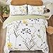 Dobuyly Sage Green Floral Quilt Set Queen Size, Yellow White Botanical Flower Quilt 3 Pieces Spring Bedspread Coverlet Set, Soft Lightweight Microfiber Bedding Set for All Season, 96