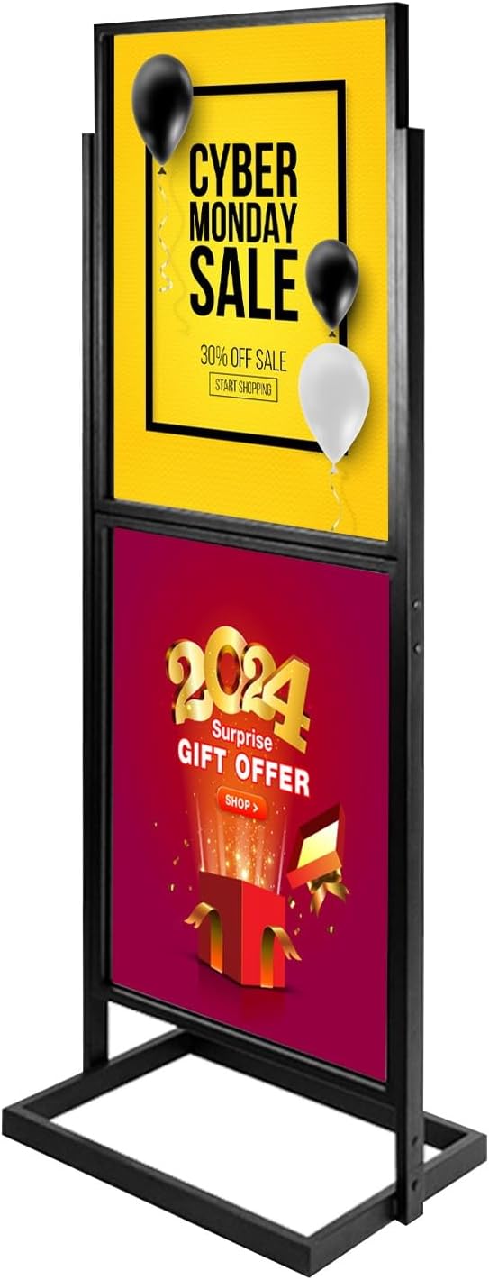 Ownsig 22x28 inch Black Slide-in Double Sided Poster Stand, Heavy Duty Floor Standing Sign Holder, 2 Tier Poster Stands Display for Indoor Business Supermarket Trade Show