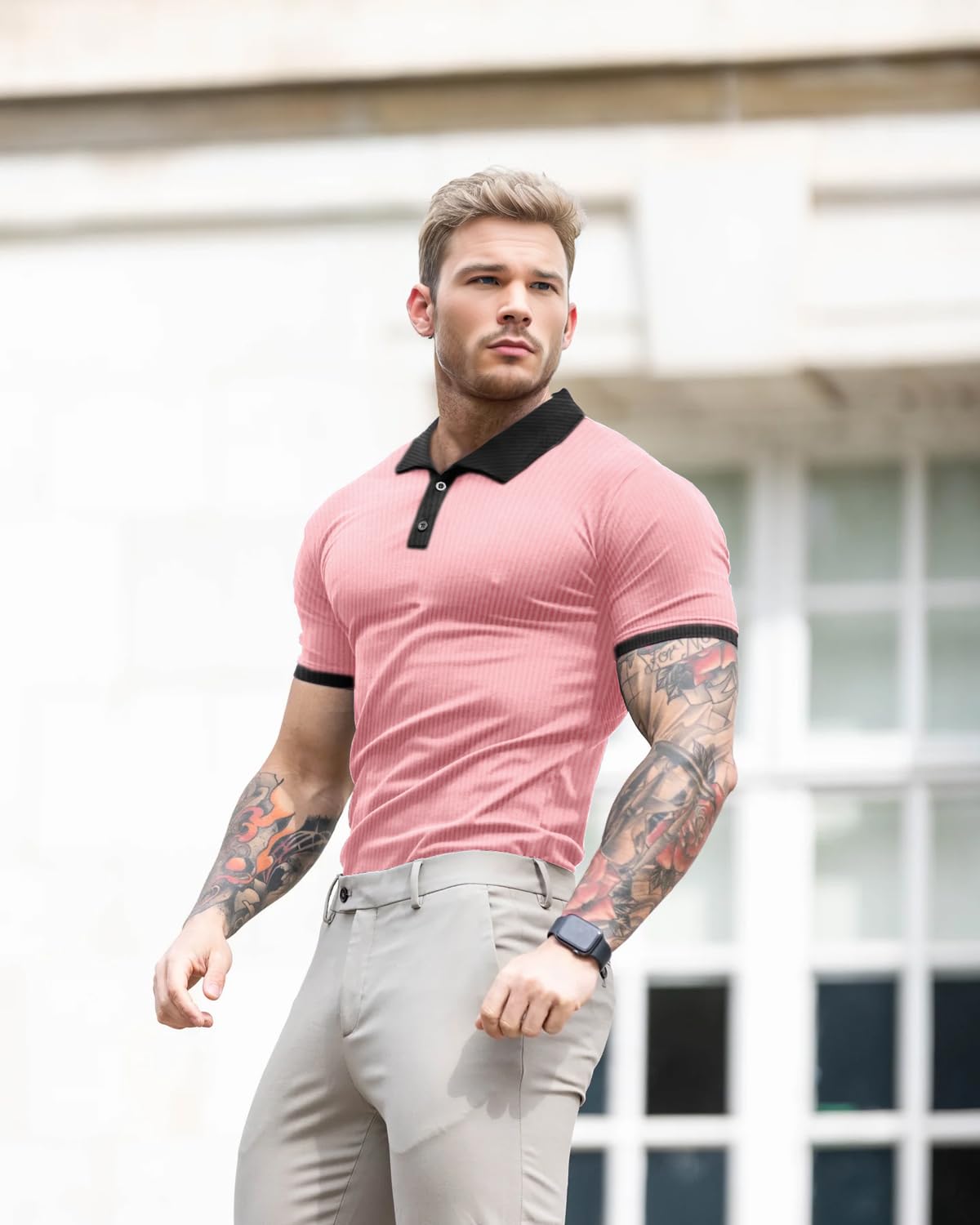 Lehmanlin Polo de Manga Larga y Corta para Hombre Camiseta Hombre Slim Fit Casual Color sólido elásticas Camiseta básica de Golf