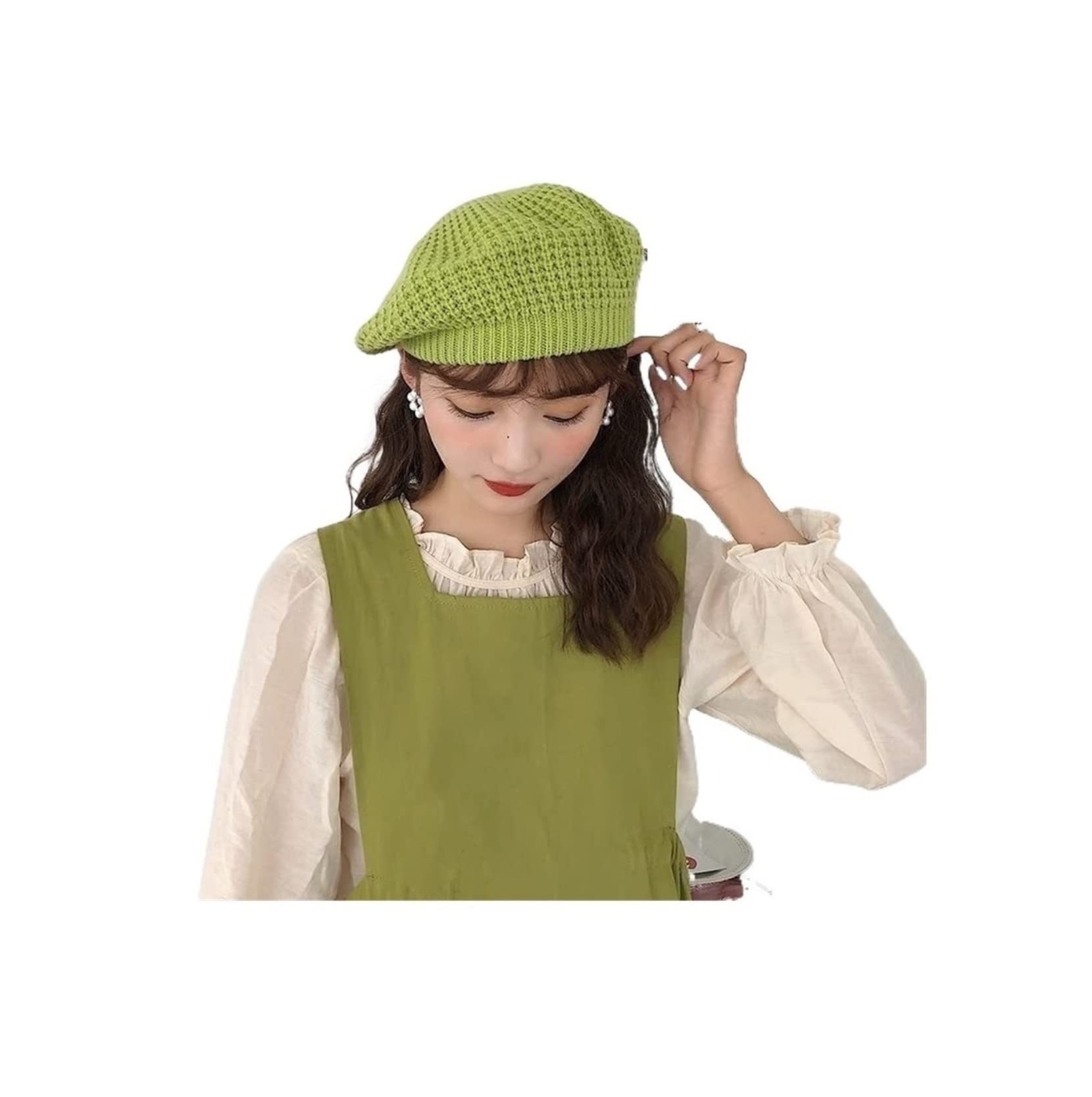 Bonnet Hiver Béret Tricoté Chaud d'hiver pour Femmes ， Au Crochet Chapeaux Casquette d'artiste De Couleur Unie Style Français Bonnets Chaud