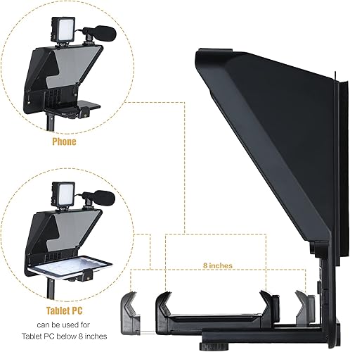 Miniatura 7 de Andoer A10 - Teleprompter portátil para teléfono inteligente DSLR con soporte de teléfono, control remoto para grabación de video, transmisión en