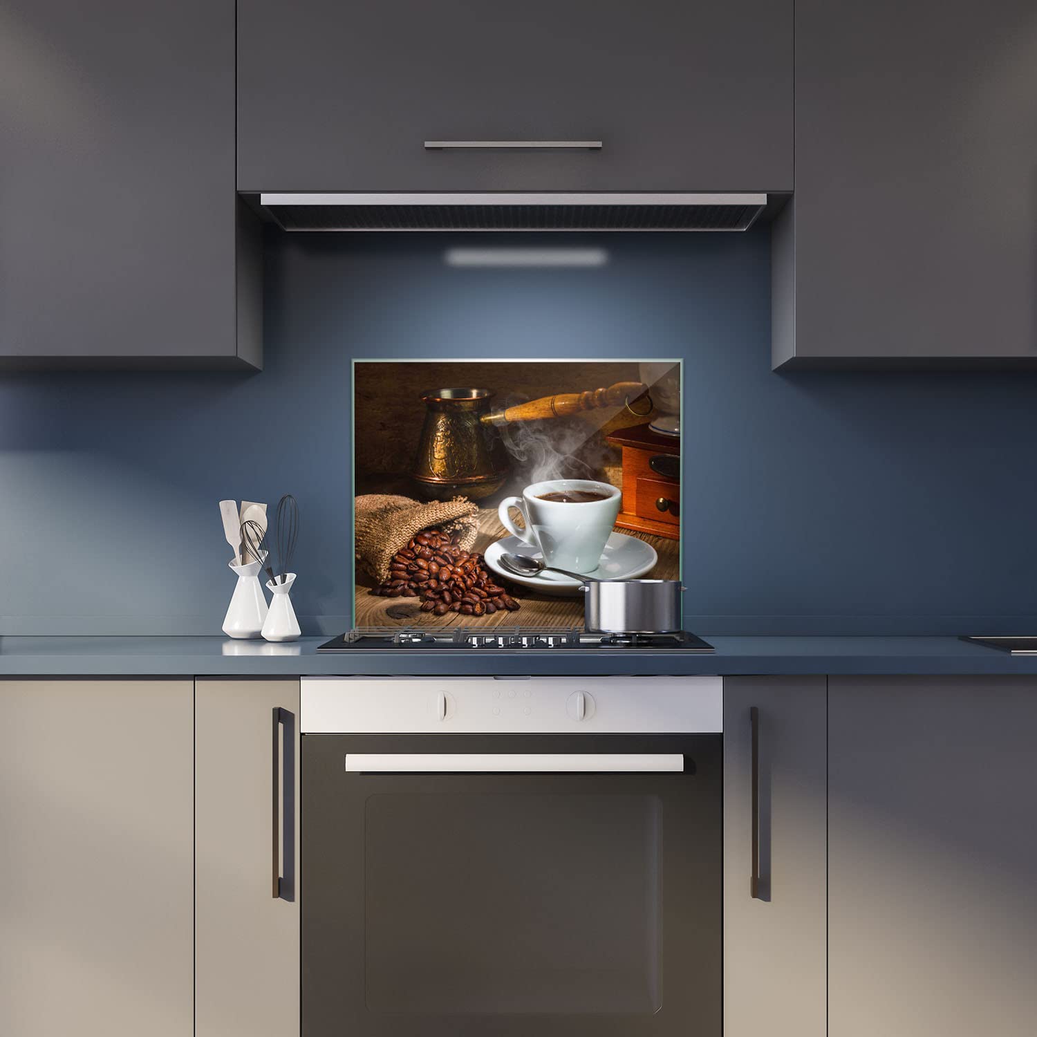 Herdabdeckplatte Abdeckung Ceranfeld Abdeckplatte Schneidebrett 1-Teilig 60x52 Kaffee Kaffeebohnen Weiss Spritzschutz Glasplatte Ceranfeldabdeckung Schutz Herdschutz Sicherheitsglas Glasschneidebrett