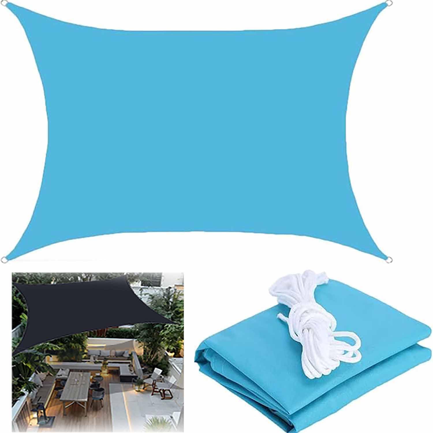 Ffsaacol Outdoor Patio Rectangle Sun Shade Sail with UV Block, Waterproof Sun Protection Shade Sail Canopy, Sun Sail Shade Canopy with Ropes, Easy Installation B, 10x20ft/3x6m