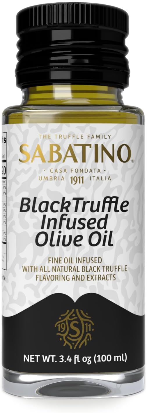 Sabatino Tartufi All Natural Black Truffle Infused Olive Oil - Made From Black Truffles, Vegan, Vegetarian, Kosher, Non-Gmo Project Verified, 3.4oz