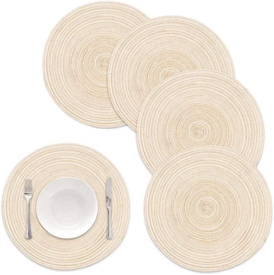 Round Woven Placemats Set 5 washable round placemats for kitchen table 13.8inch, approx 35cm, round placemats