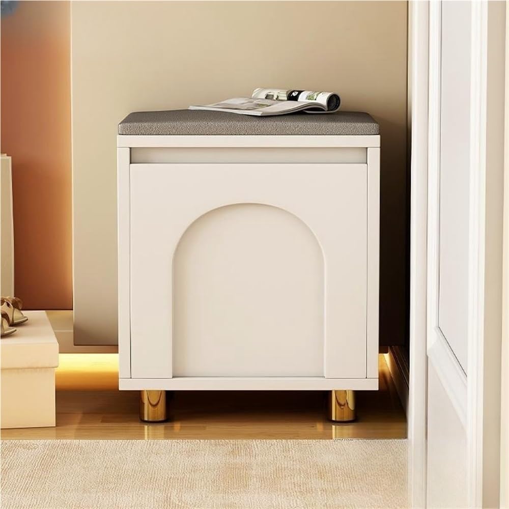 KLGFBDC Shoe Bench Organizer 2-Tier Shoe Rack with Cushion Entryway Storage Cabinet Hallway Mudroom Shoe Shelf Thickened Synthetic Board Space-Saving Simple Design (15.8x11.8x19.7in)