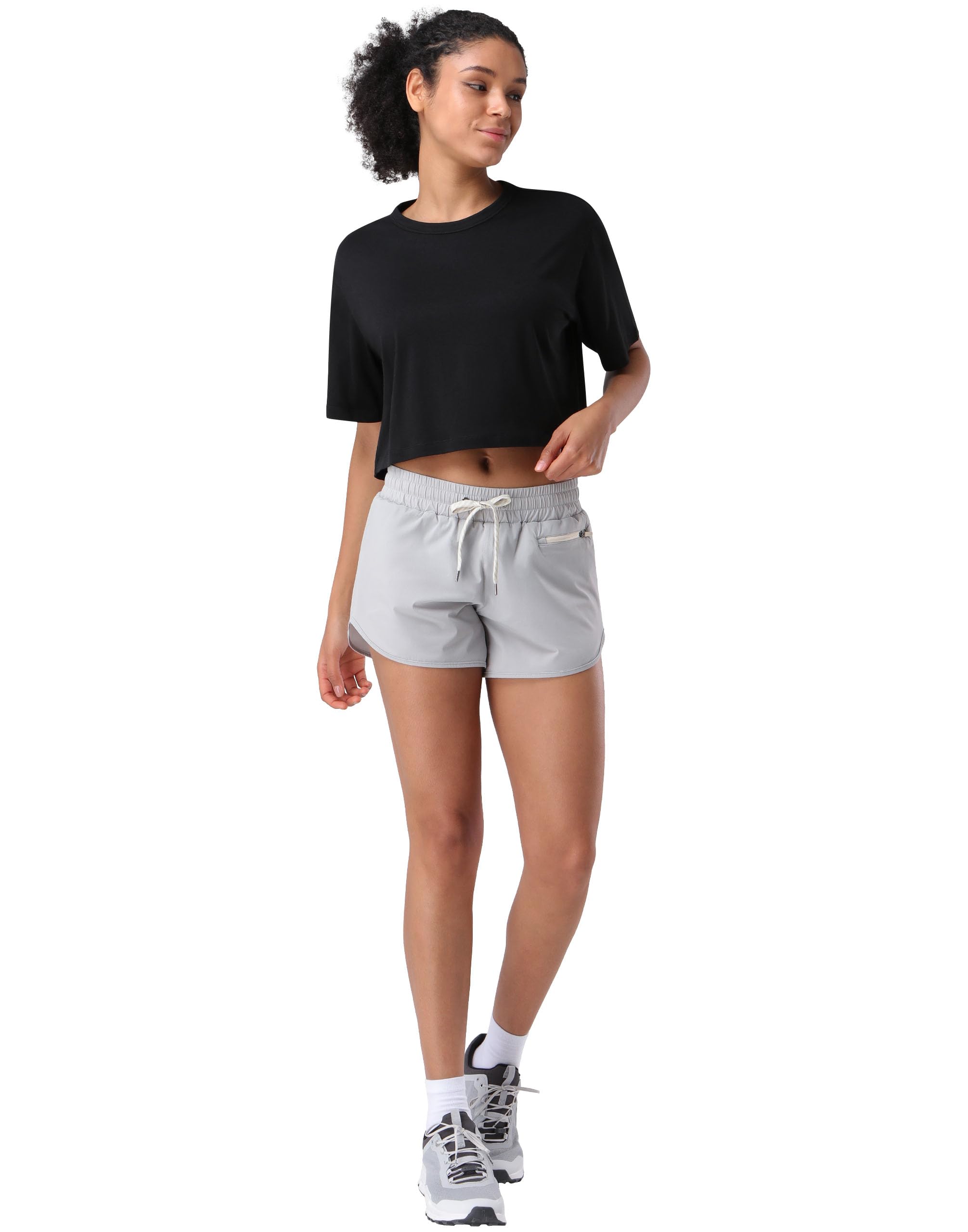 Pioneer Camp Haut court d'entraînement en viscose de bambou pour femme - T-shirt ample à manches courtes pour la gym, la course à pied, le yoga