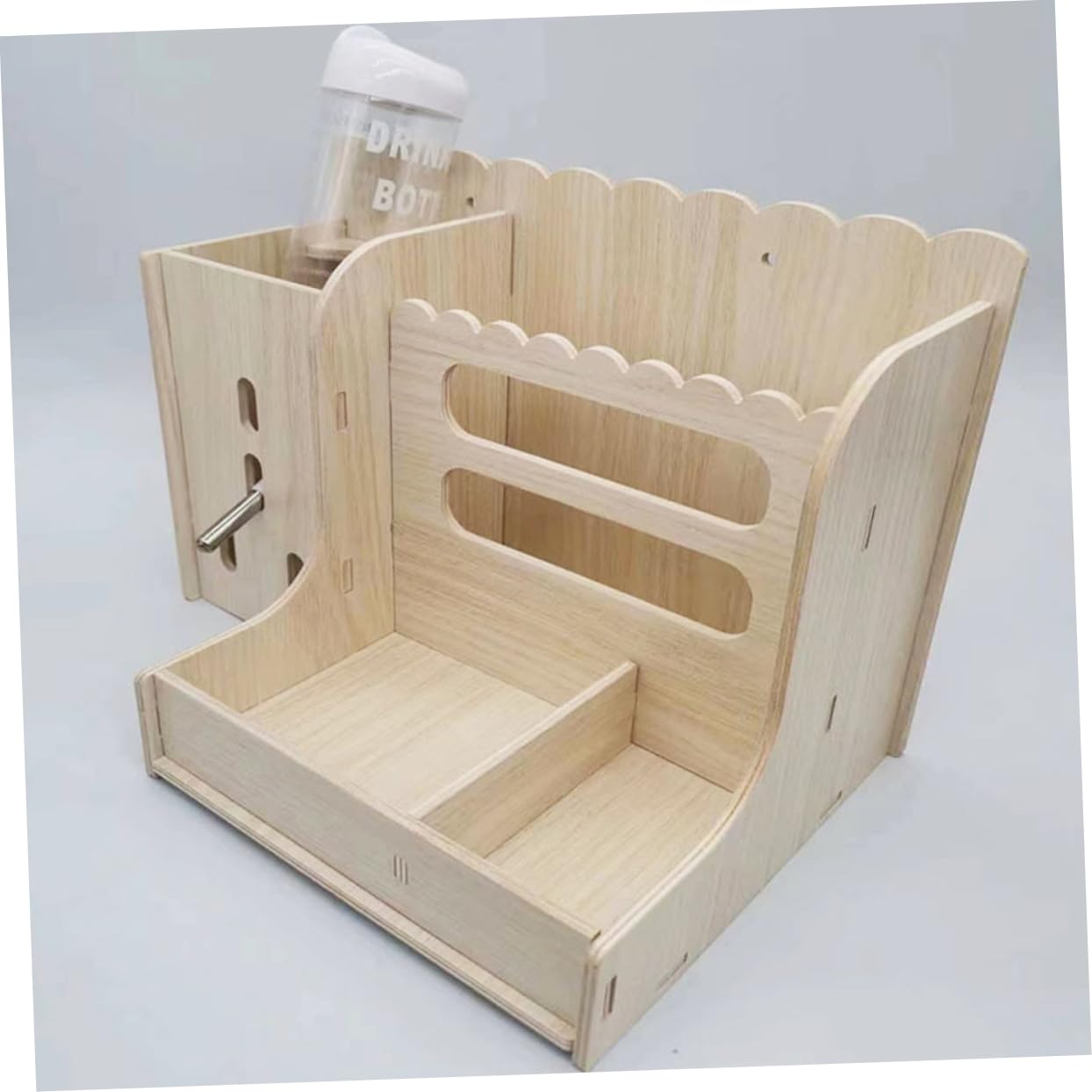 Mangiatoia in Legno per Conigli, Supporto Resistente, Set 1 | Plastica, Facile da Pulire, Mantiene Cibo Ordinato, per Piccoli Animali e Criceti