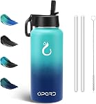 Opard Insulated Stainless Steel Water Bottle, 32oz Reusable Metal Water Bottles with Straw and Spout, One Lid Dual-Use