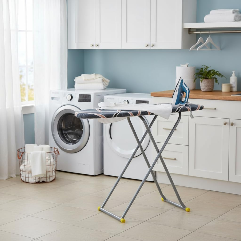 FLIPZON Premium Wooden 13" Unique Ironing Board with Heatproof Iron Holder | Foldable & Height Adjustable, Sturdy Frame | Compact & Space Saving Design (115 x 37 cm) (Marble Blue)