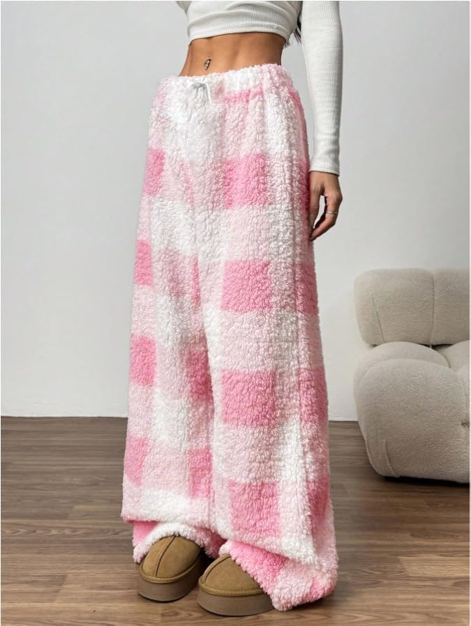 Womens Plush Pajama Pants Plaid Pj Bottoms Winter Warm Fuzzy Fleece Lounge Pants - Image 3