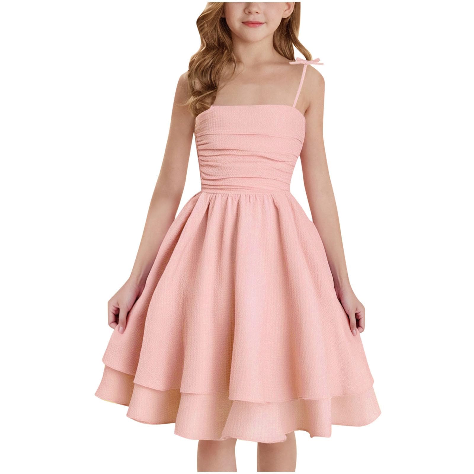 Kleider für Mädchen Ärmellos Spaghettiträger Sommerkleid Elegant Festliches Kleid Teenager Kinder Einfarbig A-Linie Swing Kleider Sommer Casual Strandkleid Prinzessin Kleid für 8-13 Jahre - 1
