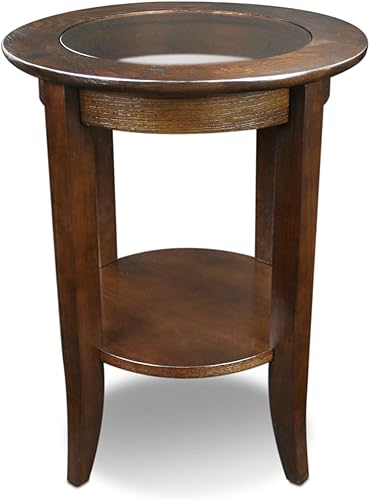 Miniatura 4 de Leick Home 10036 Mesa auxiliar redonda con estante, muebles, cereza chocolate y vidrio tintado