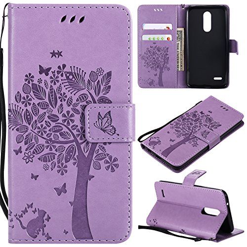 CMID Funda LG K11, Funda LG K10 (2018), PU Cuero Libro Billetera Tapa Antigolpes Protective [Ranura para Tarjetas][Función de Soporte] Cartera Carcasa Case para LG K11 / K10 (2018) (A-Morado Claro)